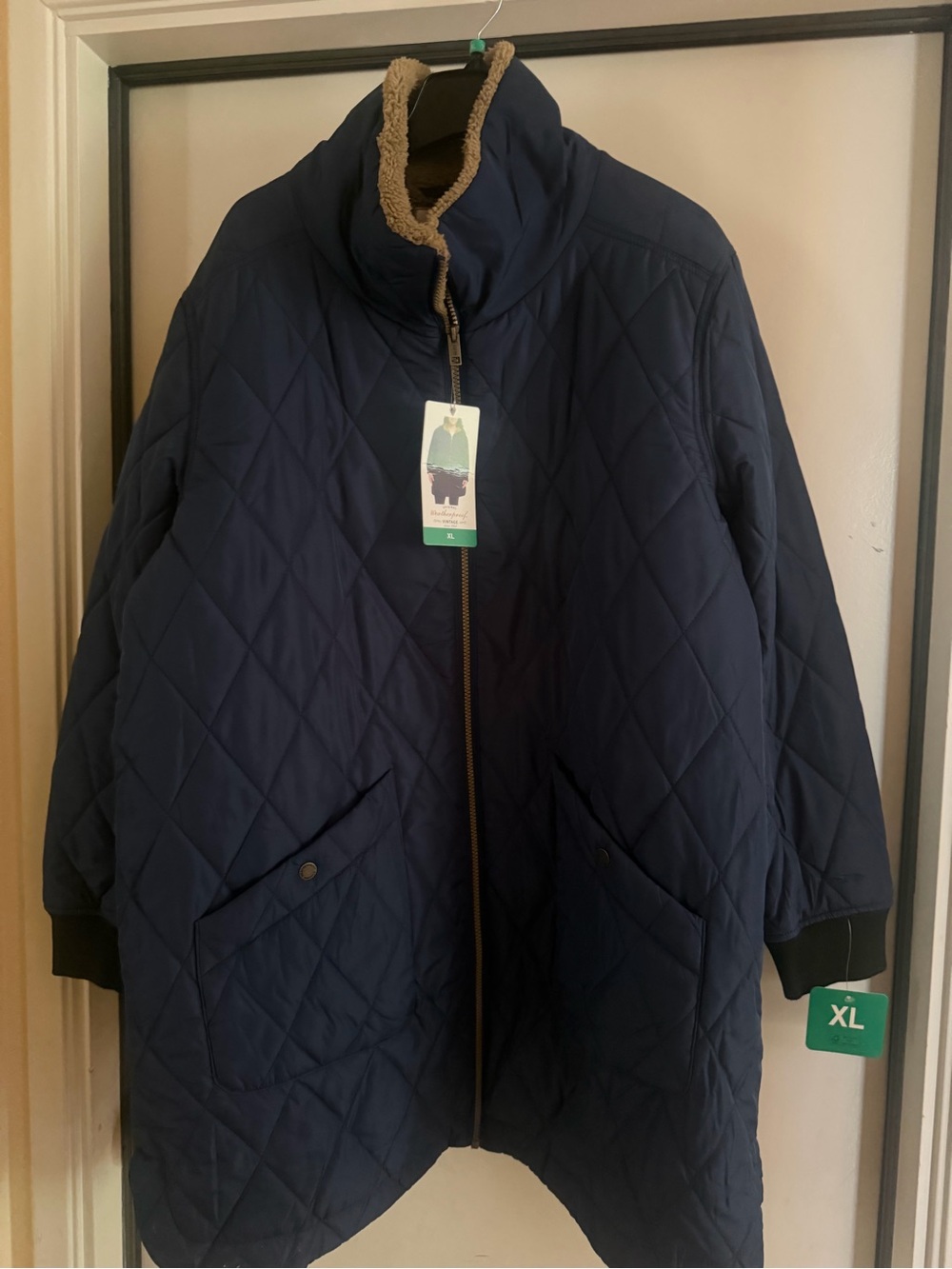 Weatherproof Navy Quilted Puffer Jacket with Sherpa Collar